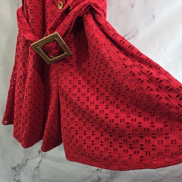 Anthropologie Romper Womens Small 6 Red Eyelet Belted Shorts Jumpsuit Pin Up V - Picture 4 of 13